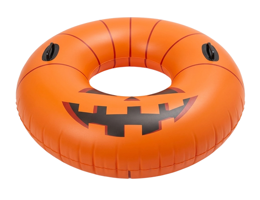 Inflatable tube with Halloween pumpkin design
